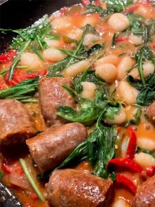 Arugula, Sausage, Peppers, Onions & Gnocchi